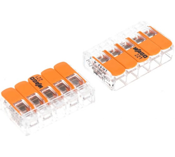 Фото Клеммы WAGO NEW 221-415 (5п 0,8х2,5мм2 с рычажком) прозрачные