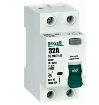 Фото УЗО DEKraft 2P 32А 30мА тип AC 6кА