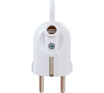 Фото Вилка разборная угловая ВПу12-01-Ст с заземляющим контактом с кольцом 16А белая IEK