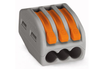 Фото Клеммы WAGO 222-413 (3п 0,8х2,5мм2 с рычажком) серые