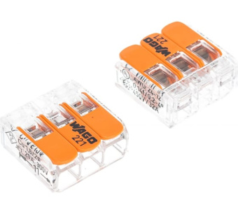 Фото Клеммы WAGO NEW 221-413 (3п 0,8х2,5мм2 с рычажком) прозрачные